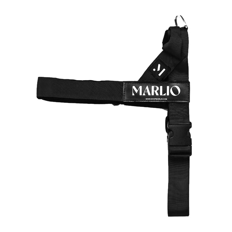 Marlio adjustable black dog harness that can be personalized with your dog's name