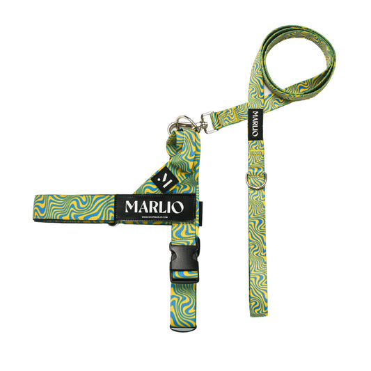Marlio's trendy trippy vibes pattern dog harness and leash set